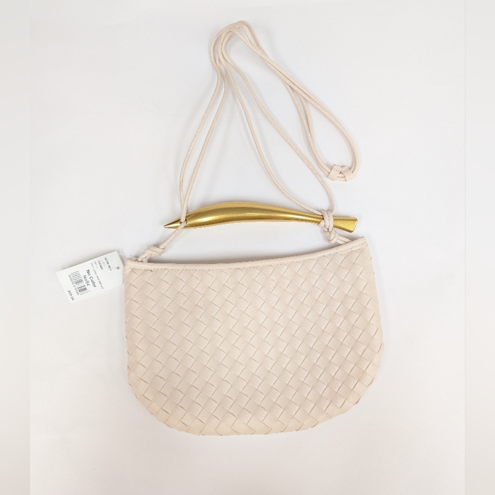 NWT Hobo Mini Sardine Shoulder Bag Ivory Woven Golden Handle - Picture 9 of 9